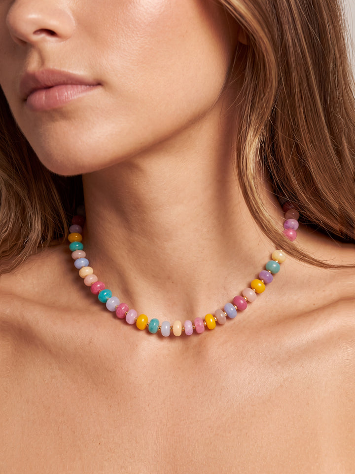 Choker Aros Piedra Natural Bolitas Doradas 8 mm