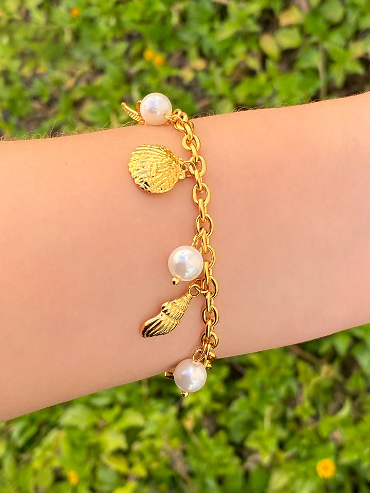 Pulsera Dijes De Mar Con Perlas