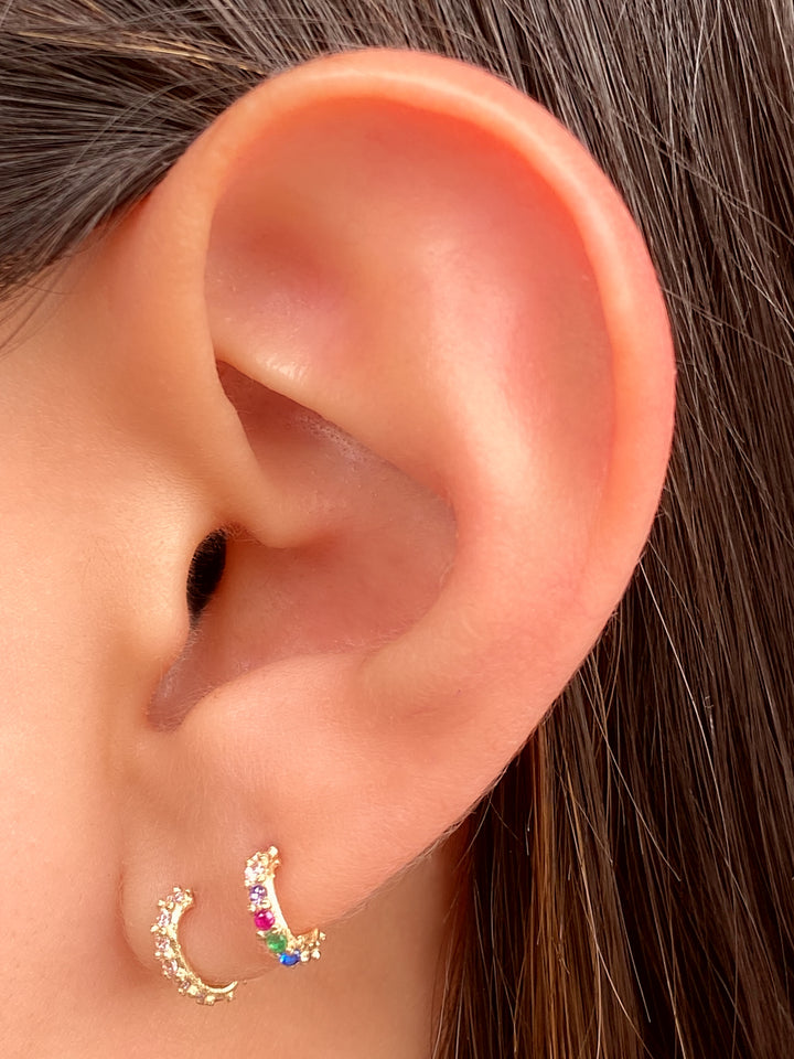 Semi Arracada Mini Con Zirconias Oro 14k