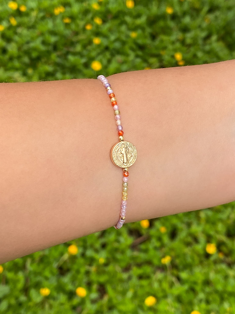 Pulsera Chaquiras Rainbow con San Benito