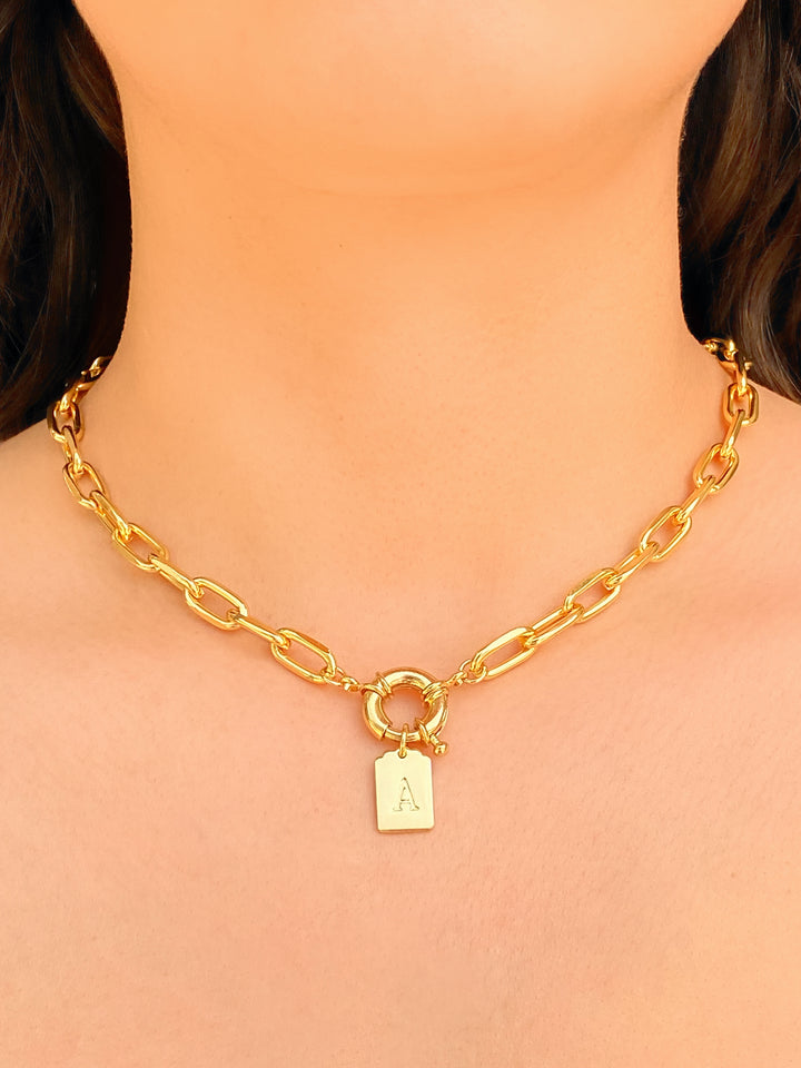 Collar Eslabon y Timon Con Inicial