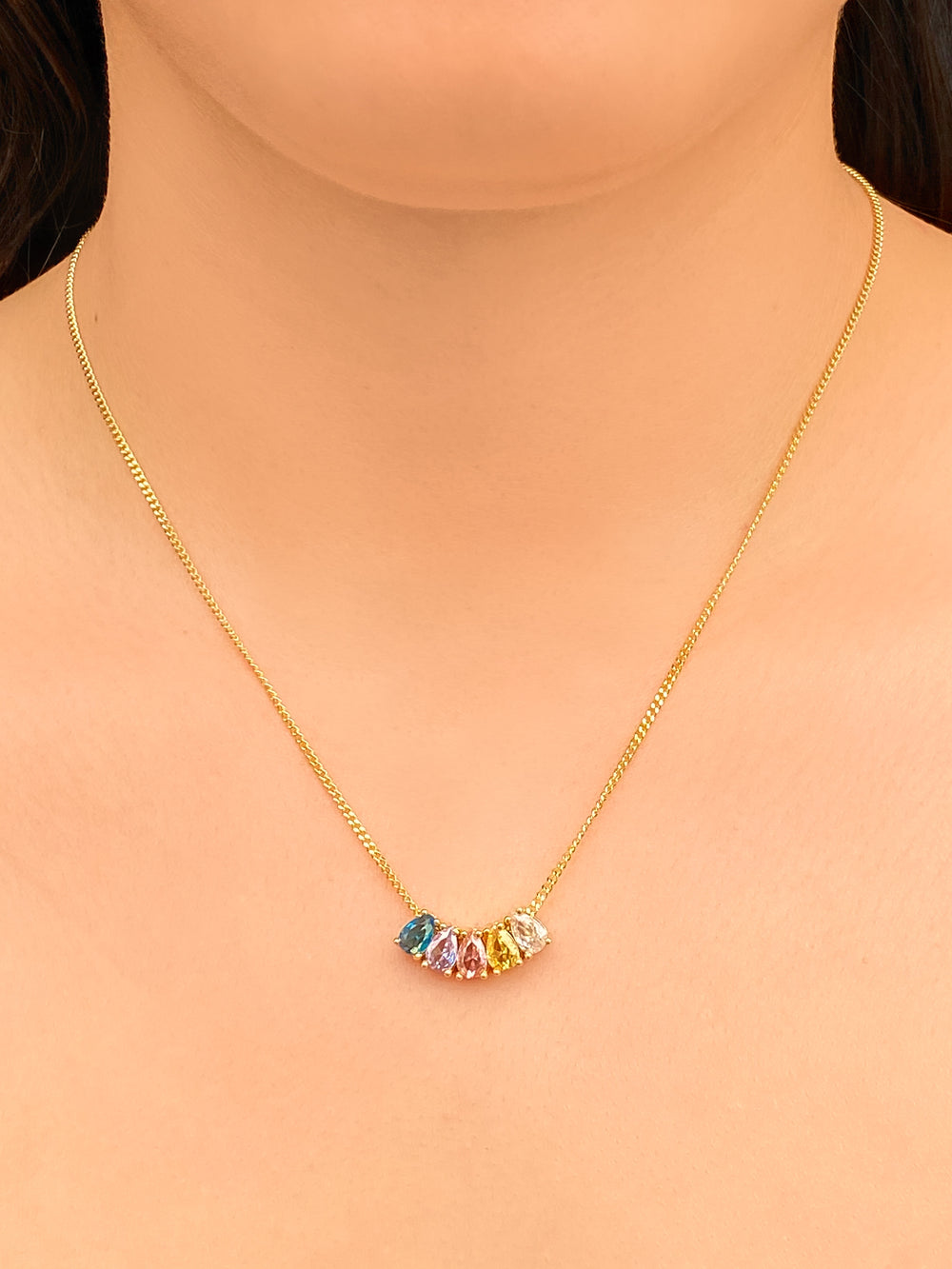Personaliza Tu Collar Birthstone Gota Dorado
