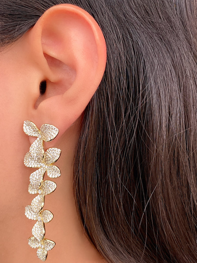 Par Arete Largo Tira Flor Cuatro Petalos