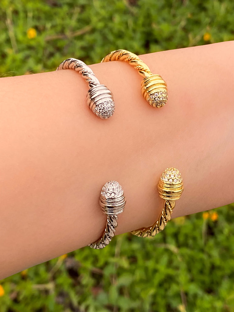 Brazalete Torcido Trenzado Abierto Con Zirconias