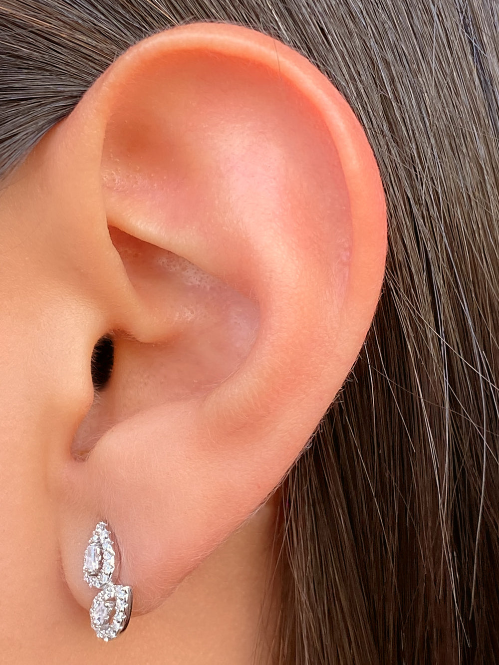 Par Arete Doble Mini Gota Con Baguette