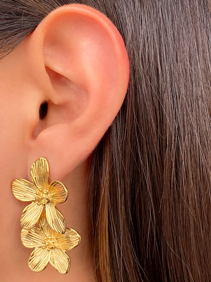 Par Arete Doble Flor Con Centro