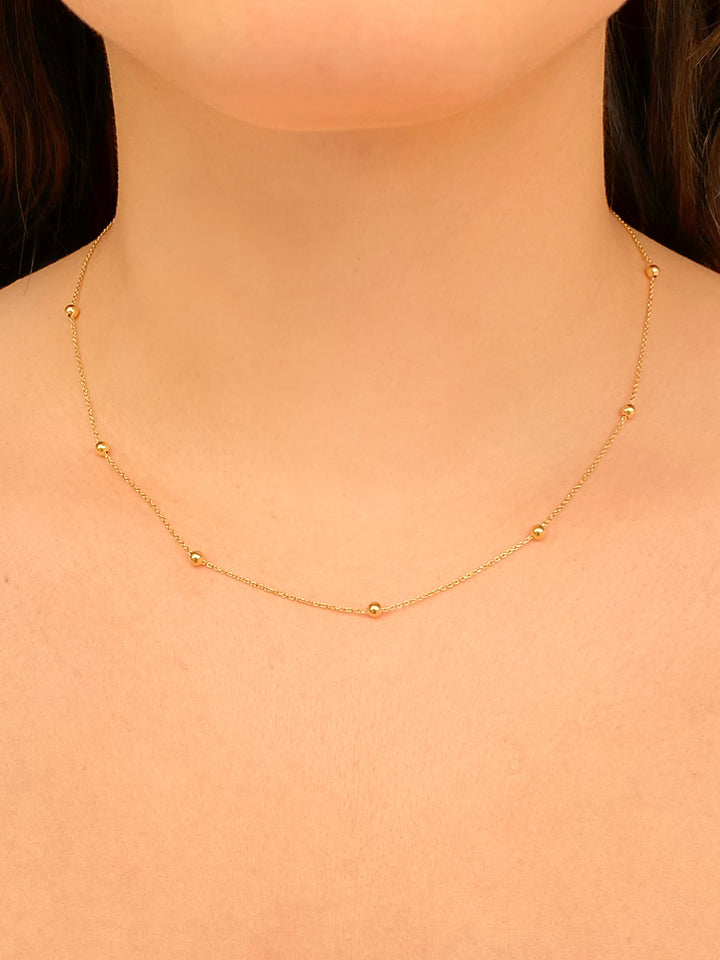 Collar Con Bolitas Doradas Oro 14k