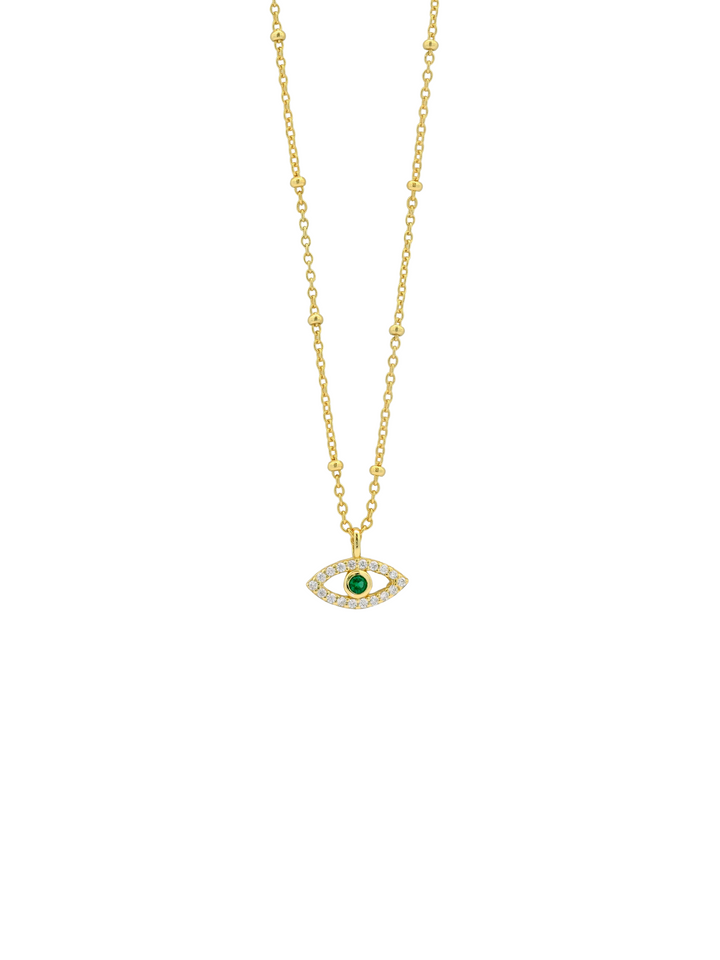 Collar Bolitas Con Ojo Verde