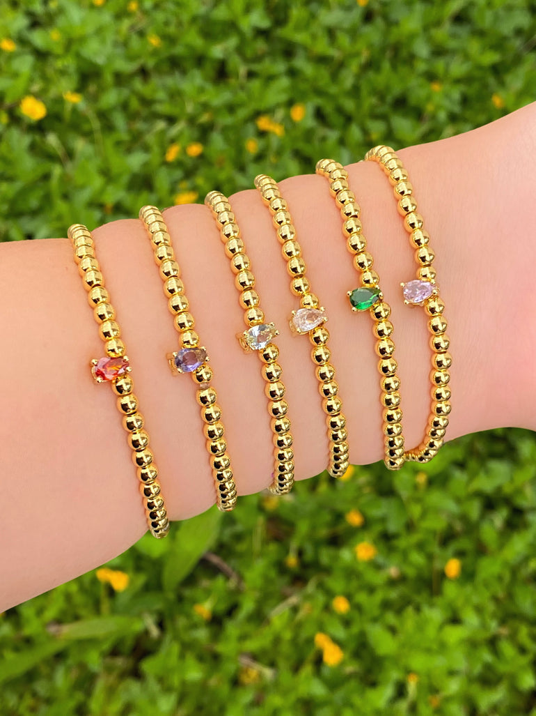 Pulsera Bolitas Birthstone Gota