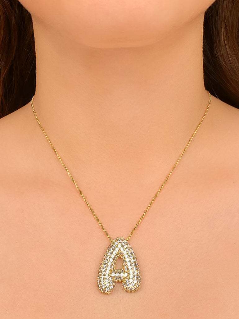 Collar Inicial Bubble Grande Con Zirconias