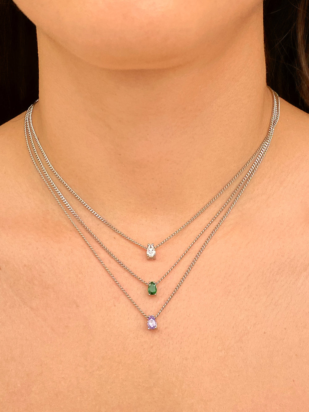 Personaliza Tu Collar Birthstone Gota Plateado