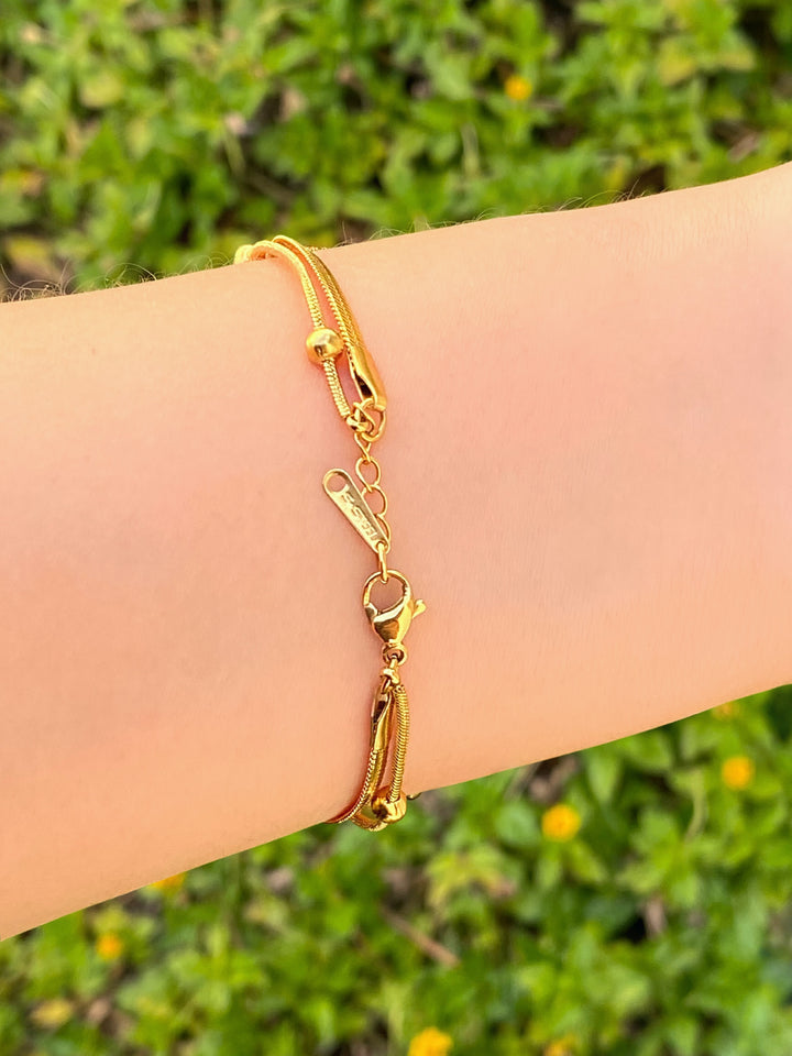 Pulsera Doble Planchada y Bolitas