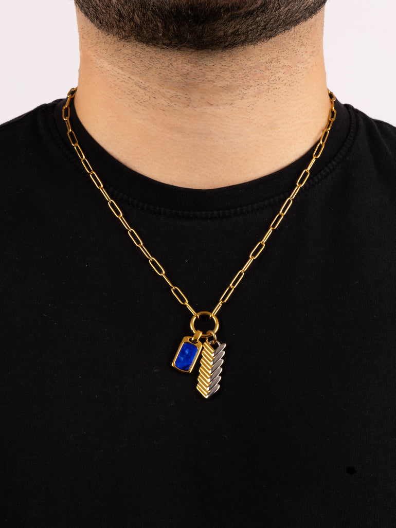 Collar Eslabon Con Dije Flecha y Placa Azul