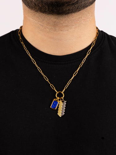 Collar Eslabon Con Dije Flecha y Placa Azul