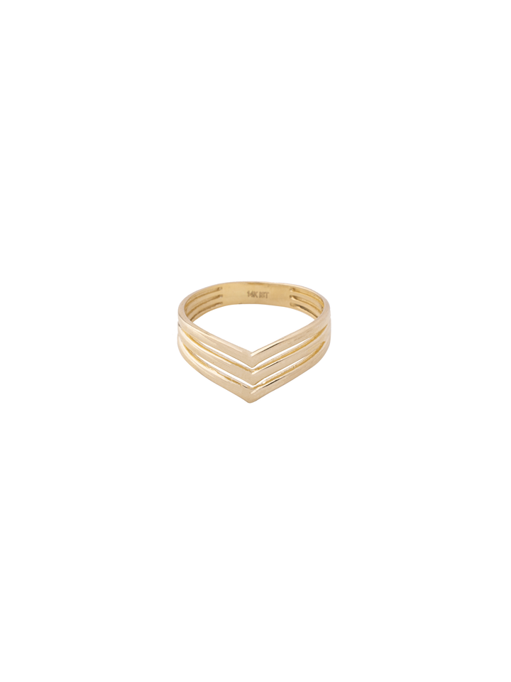 Anillo Triple Linea Forma V Oro 14k