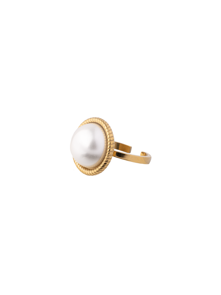 Anillo Perla Redonda Con Contorno