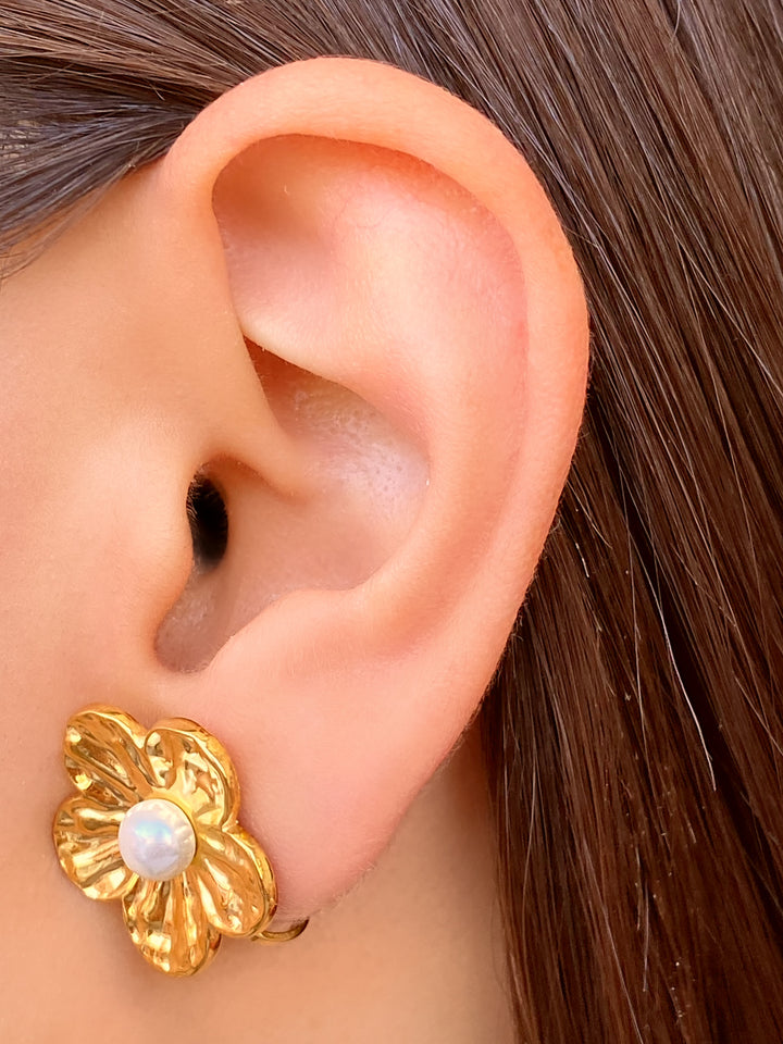 Par Arete Clip Flor Con Perla