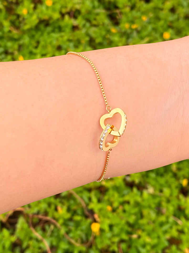 Pulsera Doble Corazon Enlazado Ajustable