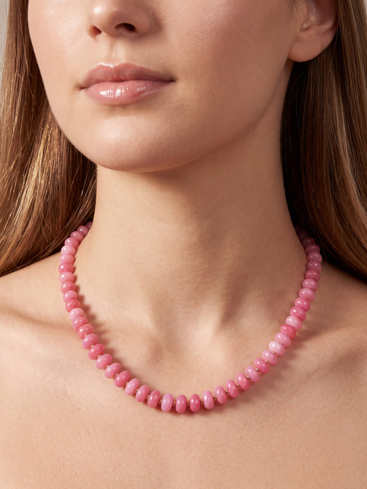 Choker Aros Piedra Natural Bolitas Doradas 8 mm