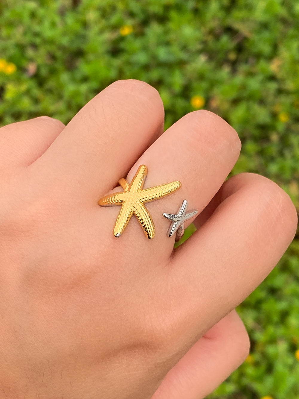 Anillo Doble Estrella De Mar Combinado