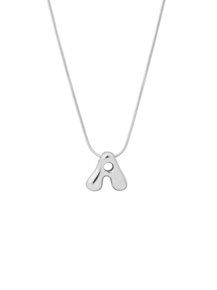 Collar Delgado Inicial Bubble Plateado