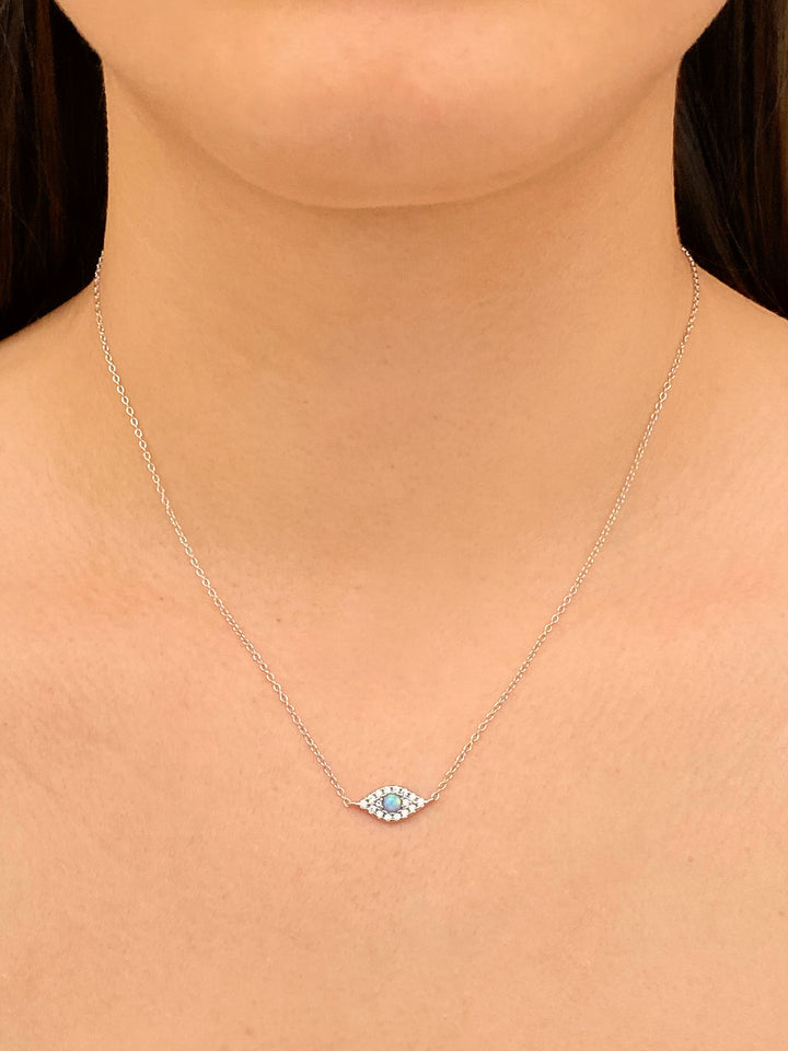 Collar Dije Ojo Zirconias Con Opalo