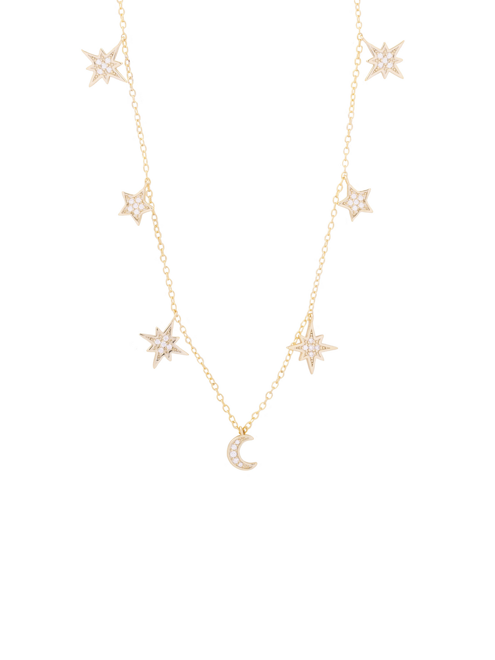 Collar Estrellas y Luna Con Zirconias