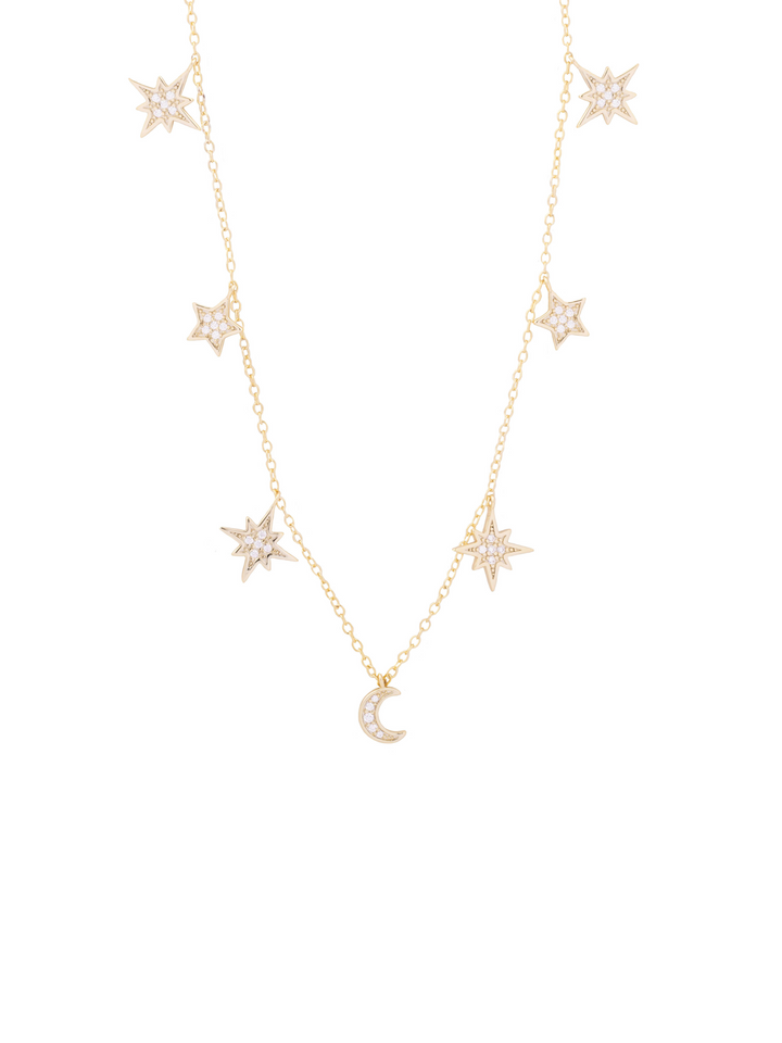 Collar Estrellas y Luna Con Zirconias