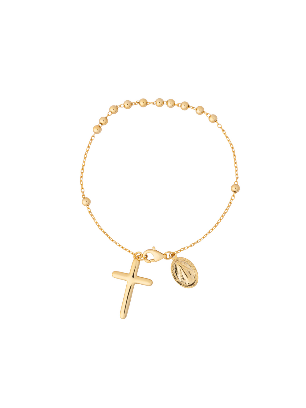 Pulsera Tipo Rosario Con Cruz y Virgen