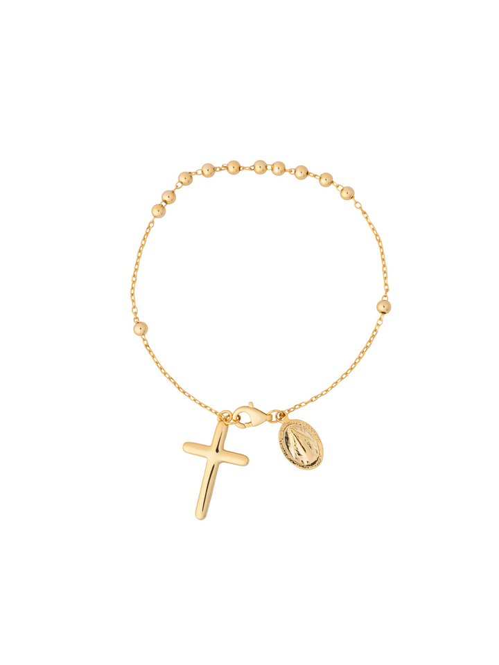 Pulsera Tipo Rosario Con Cruz y Virgen