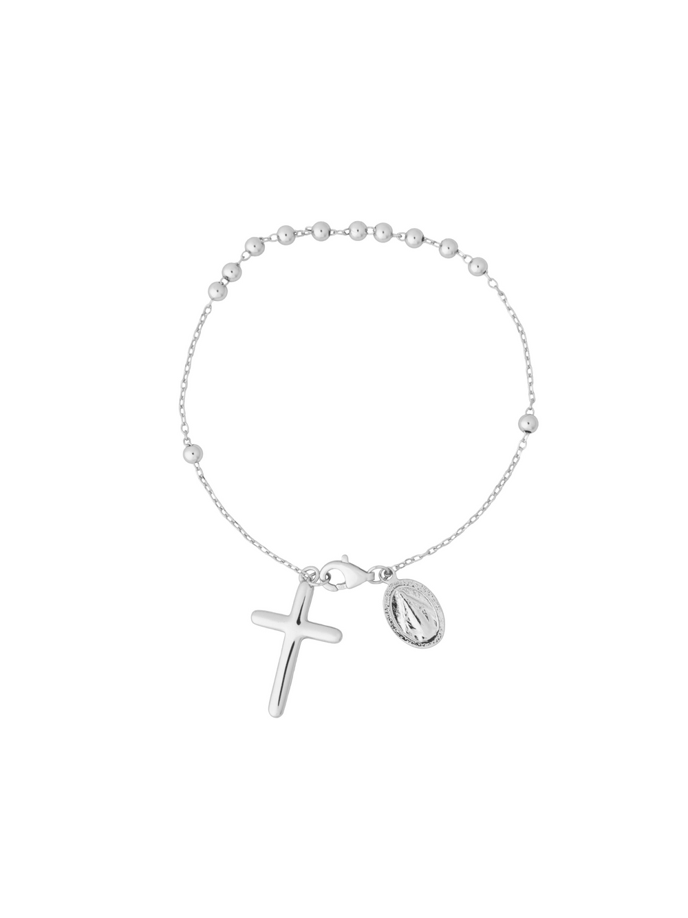 Pulsera Tipo Rosario Con Cruz y Virgen