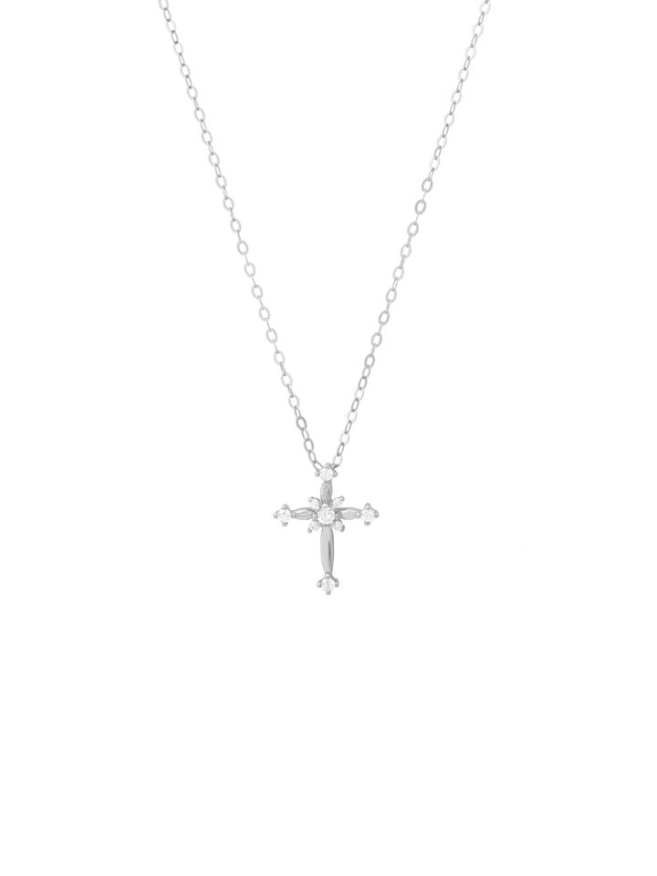 Collar Con Dije Cruz Esquinas Zirconias