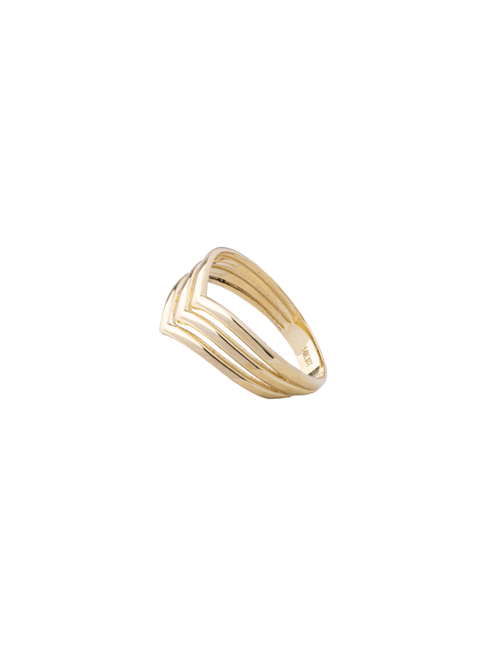 Anillo Triple Linea Forma V Oro 14k