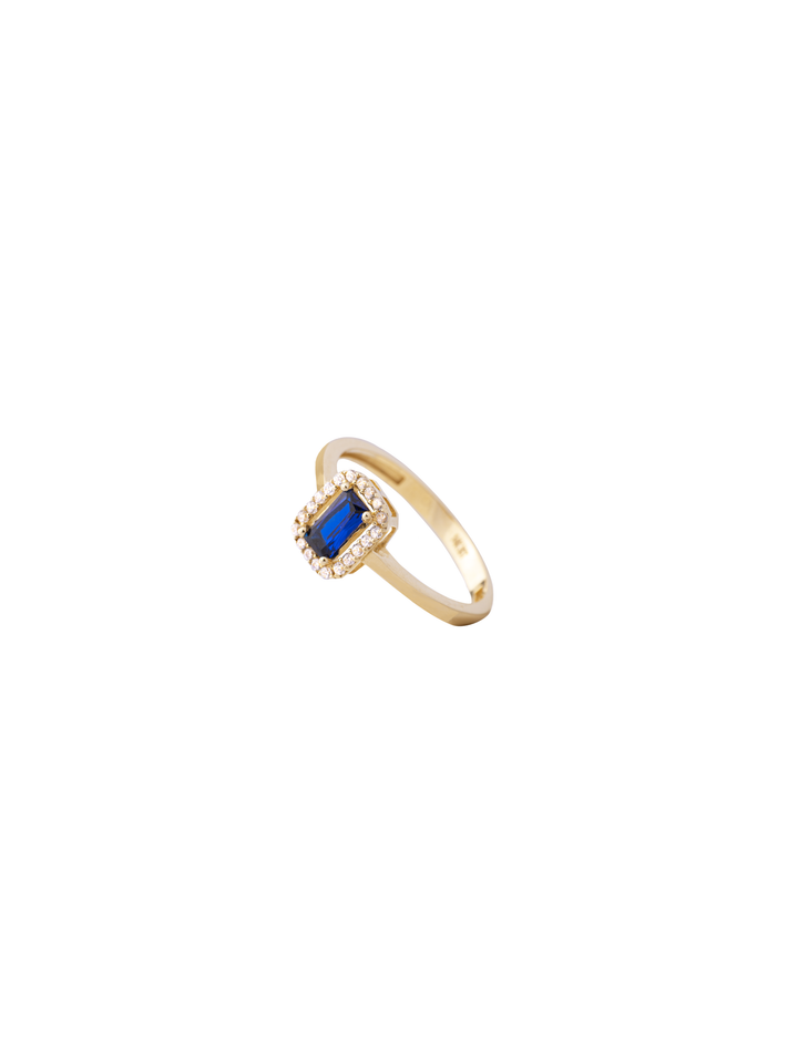 Anillo Baguette Azul Zirconias Oro 14k