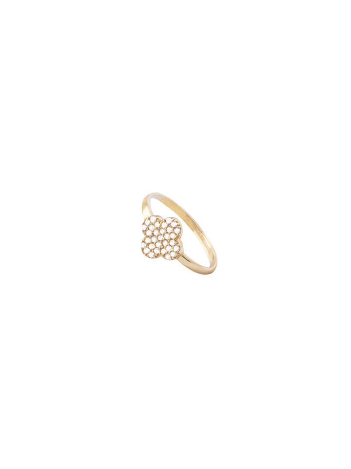 Anillo Trebol Zirconias Oro 14k