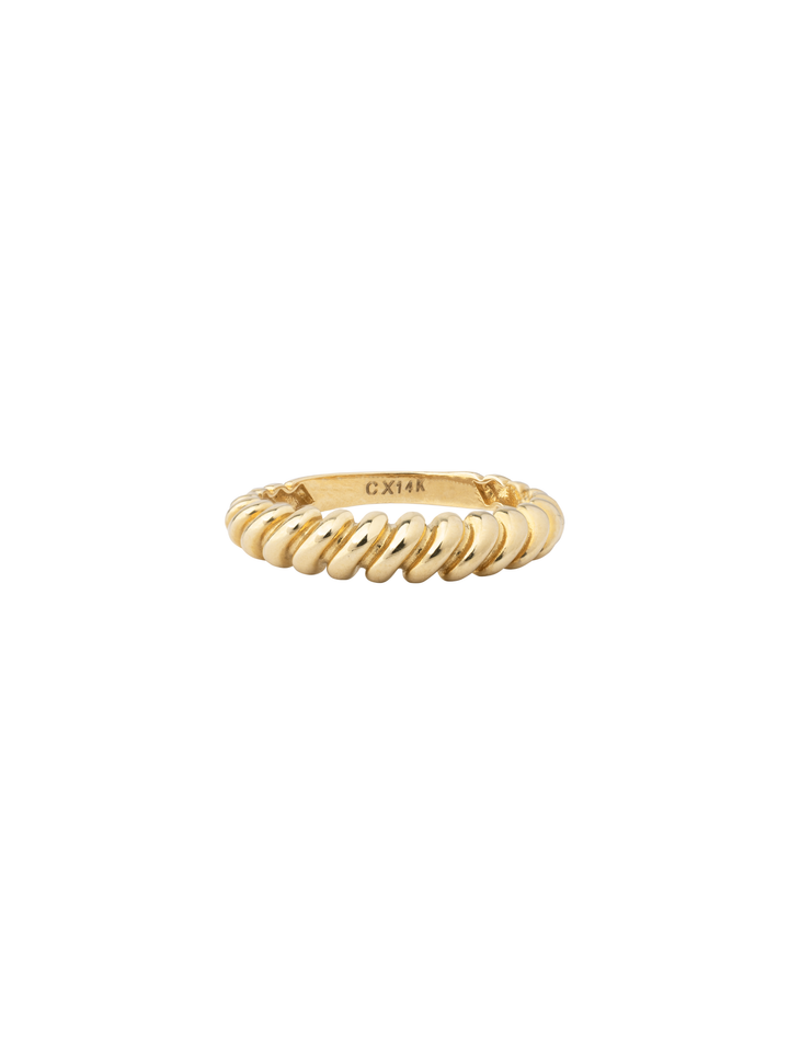 Anillo Torcido Con Líneas Oro 14k