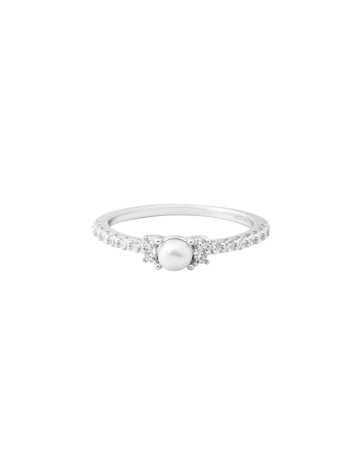 Anillo Perla Central y Zirconias