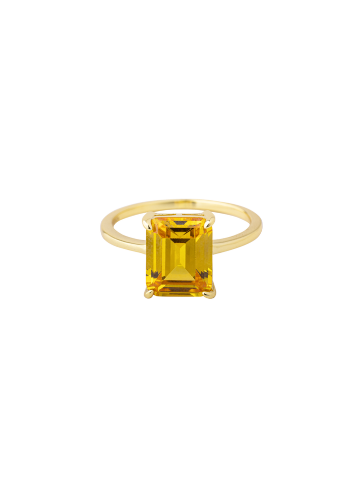 Anillo Con Piedra Rectangular Amarilla