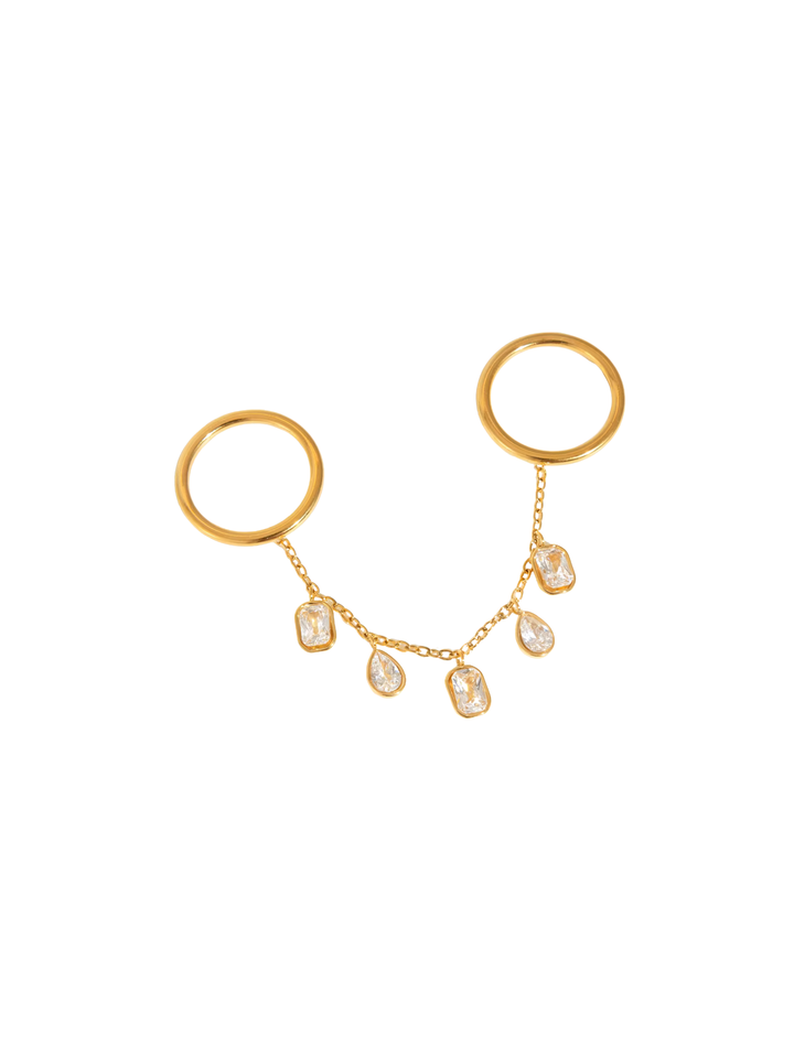 Anillo Doble Con Cadena Baguettes