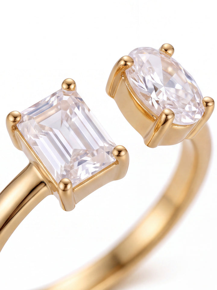 Anillo Semi Ajustable Zirconia Ovalada Y Baguette