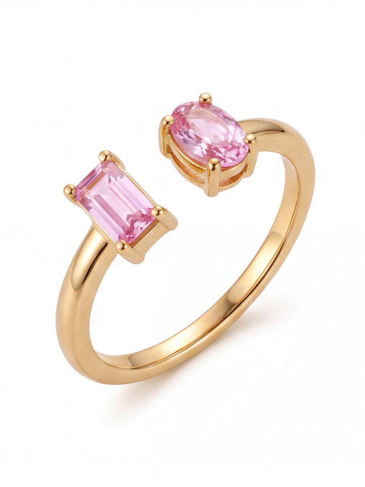 Anillo Semi Ajustable Zirconia Ovalada Y Baguette