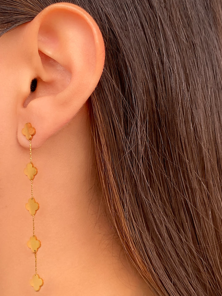 Par Arete Largo Trebol Cuatro Hojas Liso