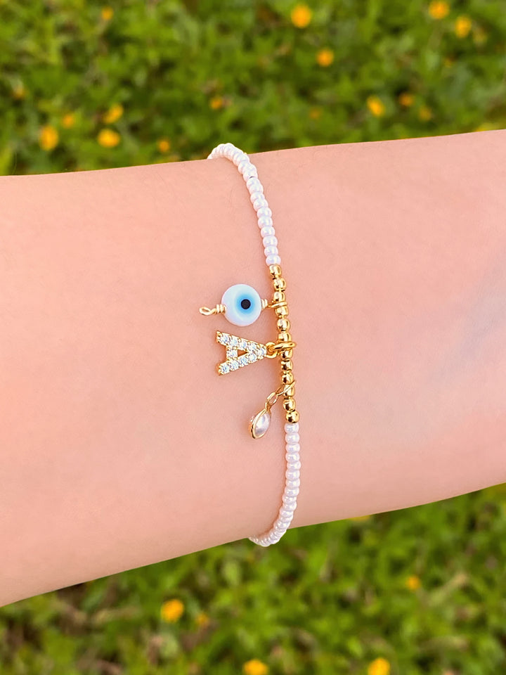 Pulsera Inicial, Ojo y Perla