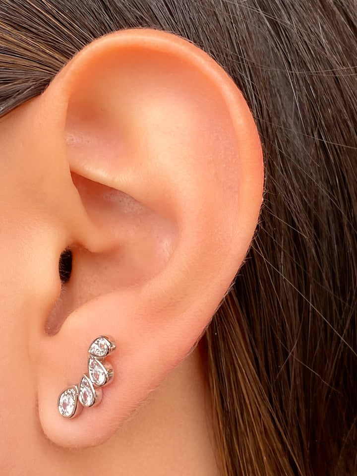 Par Arete Curva Gotas Zirconias