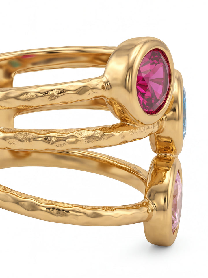 Anillo Con Triple Zirconia Ovalada Colores