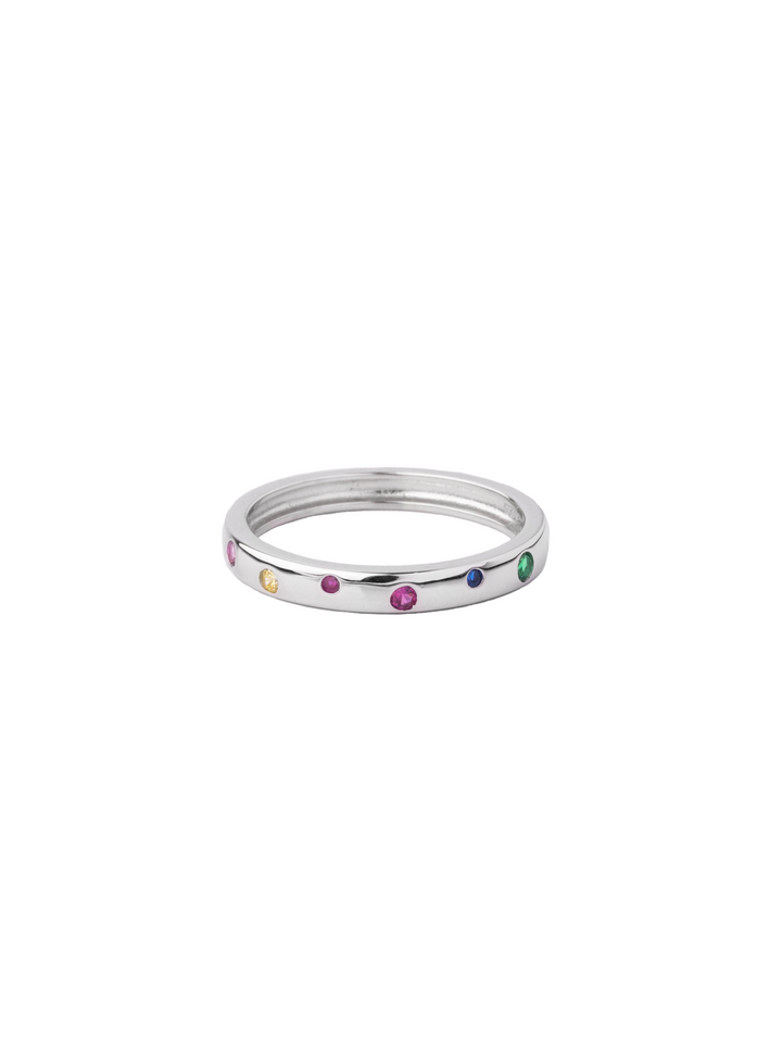 Anillo Plateado Zirconias Rainbow