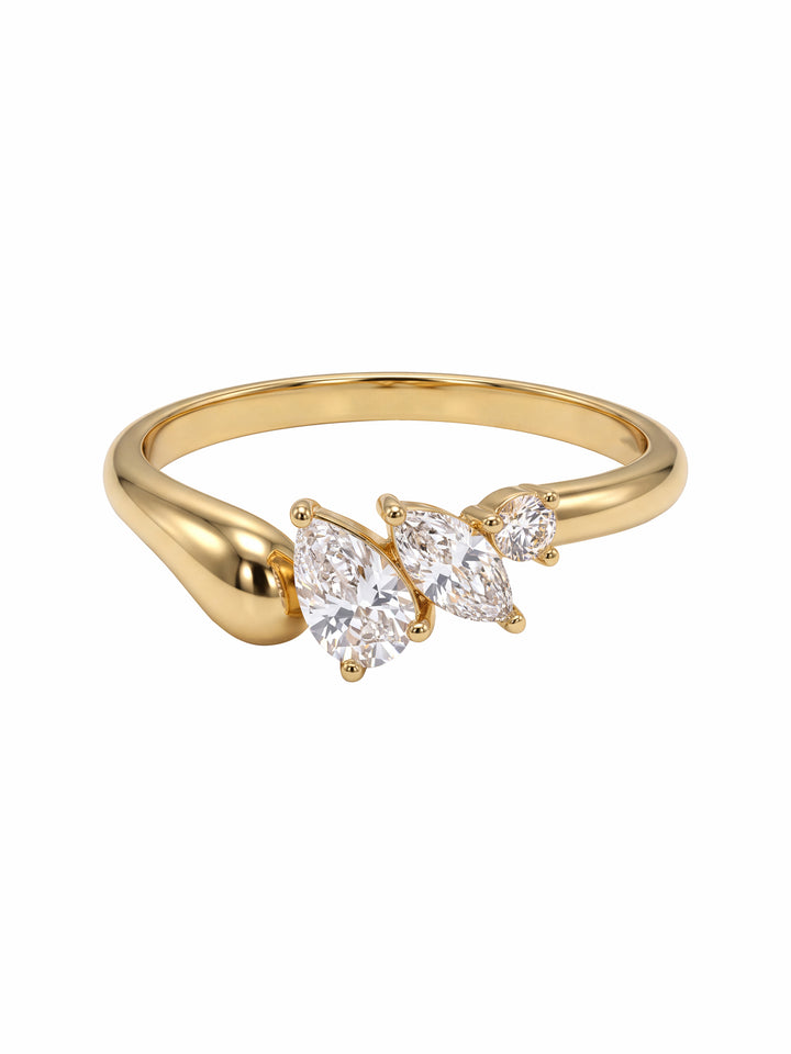 Anillo Triple Zirconia Corte Mixto Con Gota