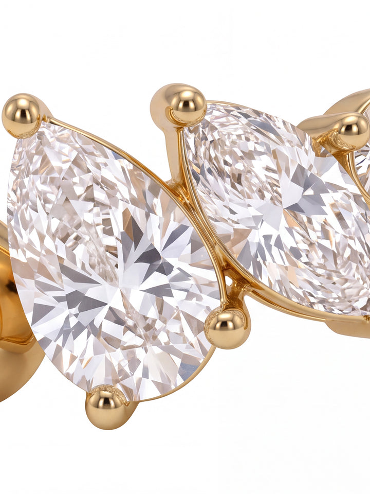 Anillo Triple Zirconia Corte Mixto Con Gota