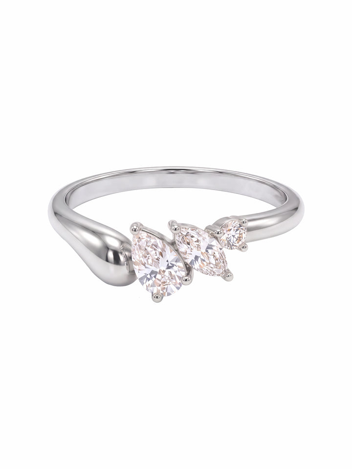 Anillo Triple Zirconia Corte Mixto Con Gota