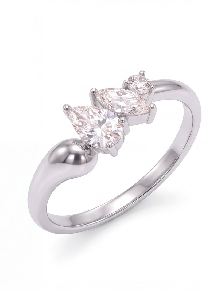 Anillo Triple Zirconia Corte Mixto Con Gota
